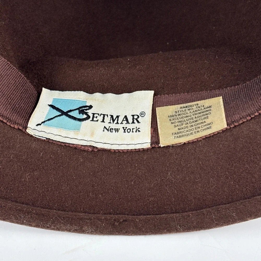 Betmar Cloche Hat Womens OS Brown Wool Felt Rhinestone Floral T874